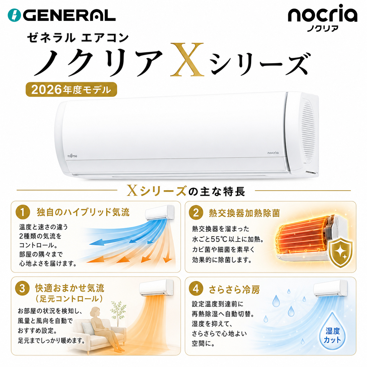 【標準工事費込み】富士通ゼネラル ノクリア Xシリーズ AS-X906T2W 29畳用 エアコン 2026年モデル 単相200V ホワイト